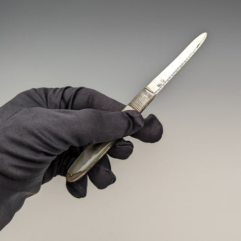 19世紀前半 ジョージアン 英国アンティーク 白蝶貝ハンドル 純銀ブレード ペンナイフ